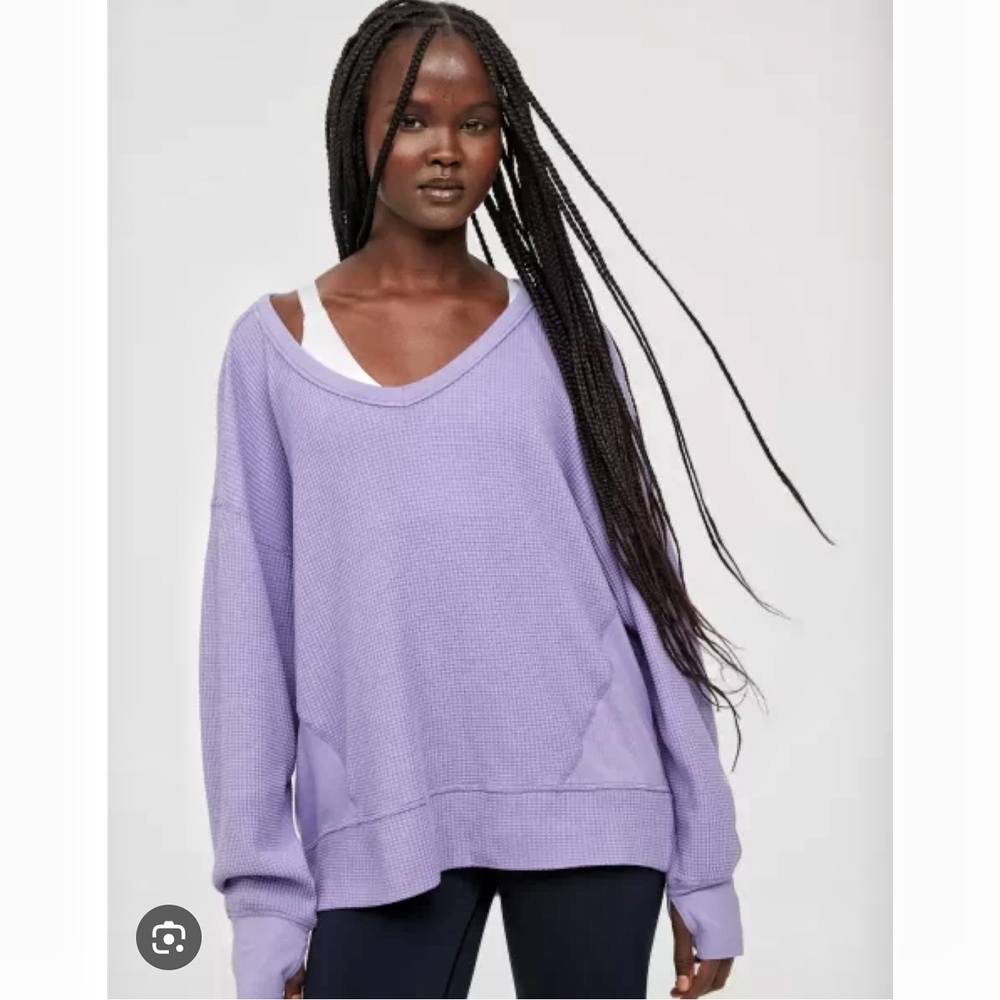 OFFLINE by Aerie Wow! Waffle Long Sleeve Oversized Soft Cozy Lilac| Small
